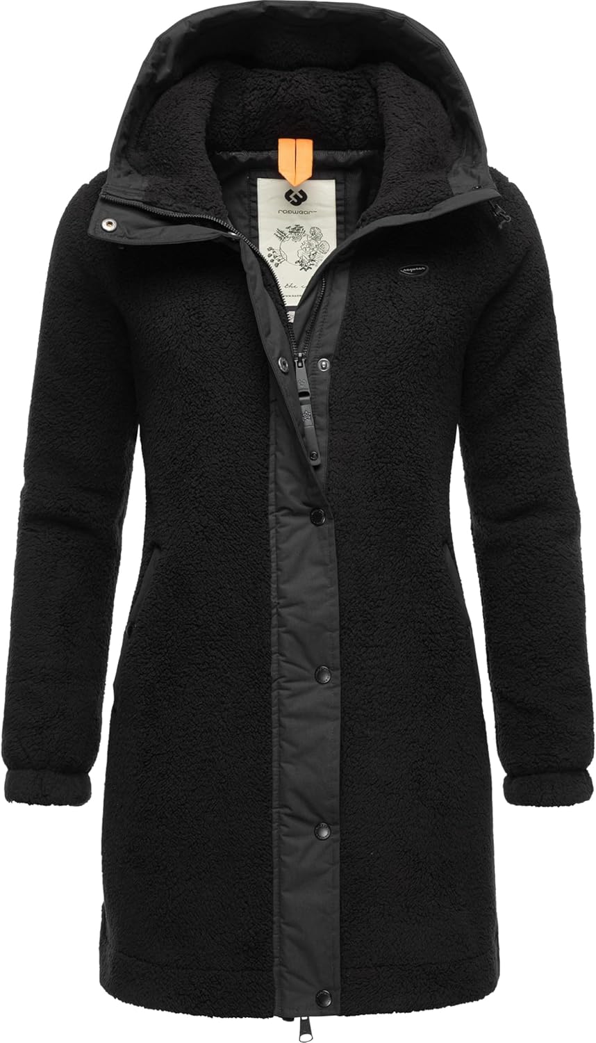 Ragwear Damen Fleecejacke kurze Teddyfleece-Jacke warm mit Kapuze Cousy XS-6XL XS Black24, XS Black2