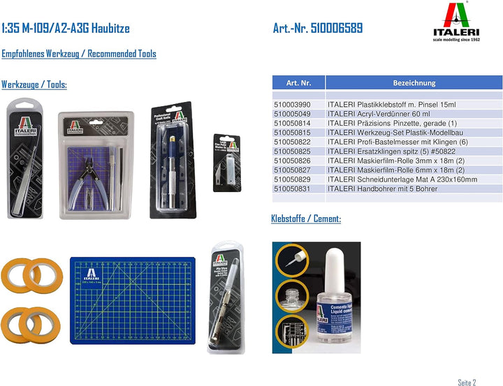 Italeri 6589 6589S 1:35 M-109/A2-A3G Haubitze-originalgetreue Nachbildung, Modellbau, Plastik Bausat