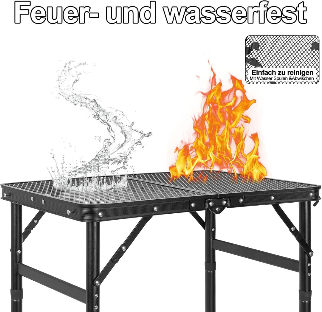 AKOZLIN Folding Grill Table 3 Height Adjustable Portable Metal Aluminum Picnic Table with Mesh Deskt