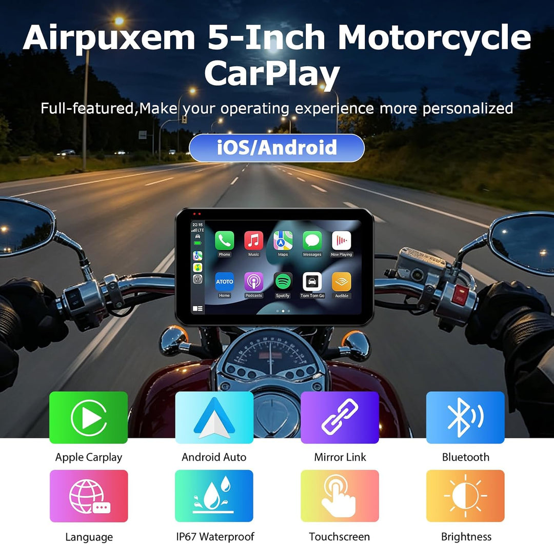 5 Zoll Motorrad Carplay Display, IP67 Ganzkörper Wasserdicht Motorrad navi Bluetooth GPS Siri/GOO-gl