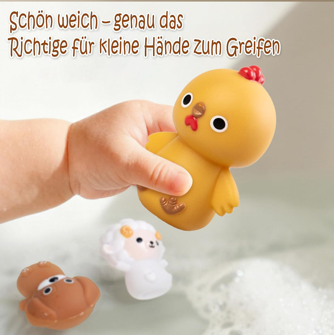 12 Stück Badewannenspielzeug: Baby Badespielzeug mit Tierfiguren, Bauernhof-Fingerpuppen &amp; stapelbar