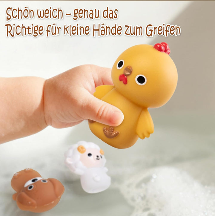 12 Stück Badewannenspielzeug: Baby Badespielzeug mit Tierfiguren, Bauernhof-Fingerpuppen &amp; stapelbar