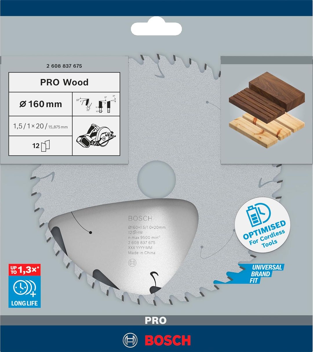 Bosch Professional 1x Kreissägeblatt Standard for Wood (Holz, Sägeblatt Ø 160 x 20 x 1,5 mm, 12 Zähn