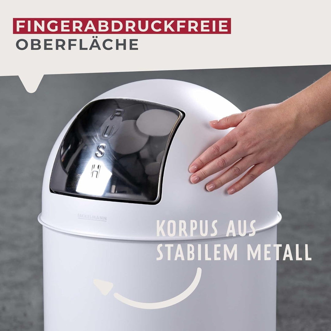 FACKELMANN BERLIN Push Abfallsammler 40L in Weiss – Klassisches Retro-Design, Grosses Fassungsvolume