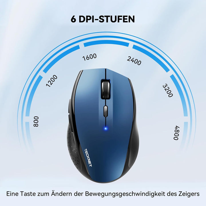 TECKNET Bluetooth Maus, 3200 DPI Kabellos, 24 Monate Batterielebensdauer, 6 Verstellbare DPI Level,