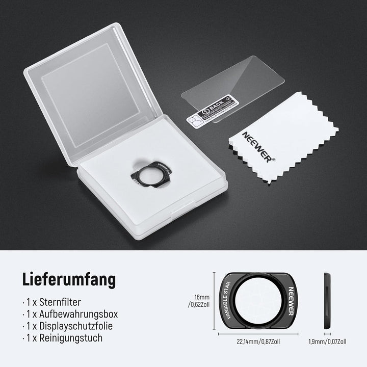 NEEWER Verstellbarer Sternfilter 4/8 Punkt kompatibel mit DJI Osmo Pocket 3 Creator Combo Zubehör, m