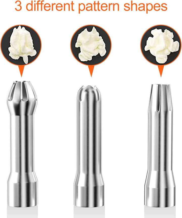 Newaner 500ml sahnespender, Sahnesyphon Aluminium mit 3 Edelstahl Deko-Düsen und 1 Reinigungbürste,