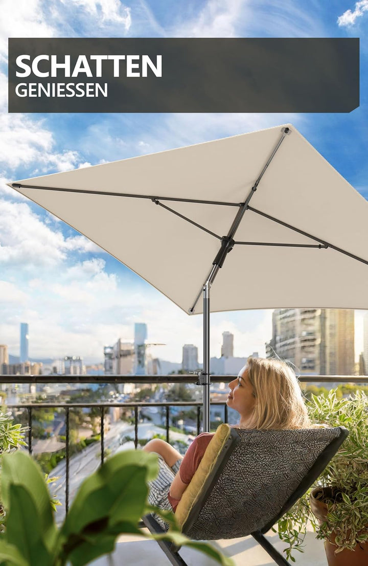 4smile Sonnenschirm Balkon SunnyShade Plus, Sonnnenschutz Balkon SET 3-in-1, Beige - UV50+ Sonnensch