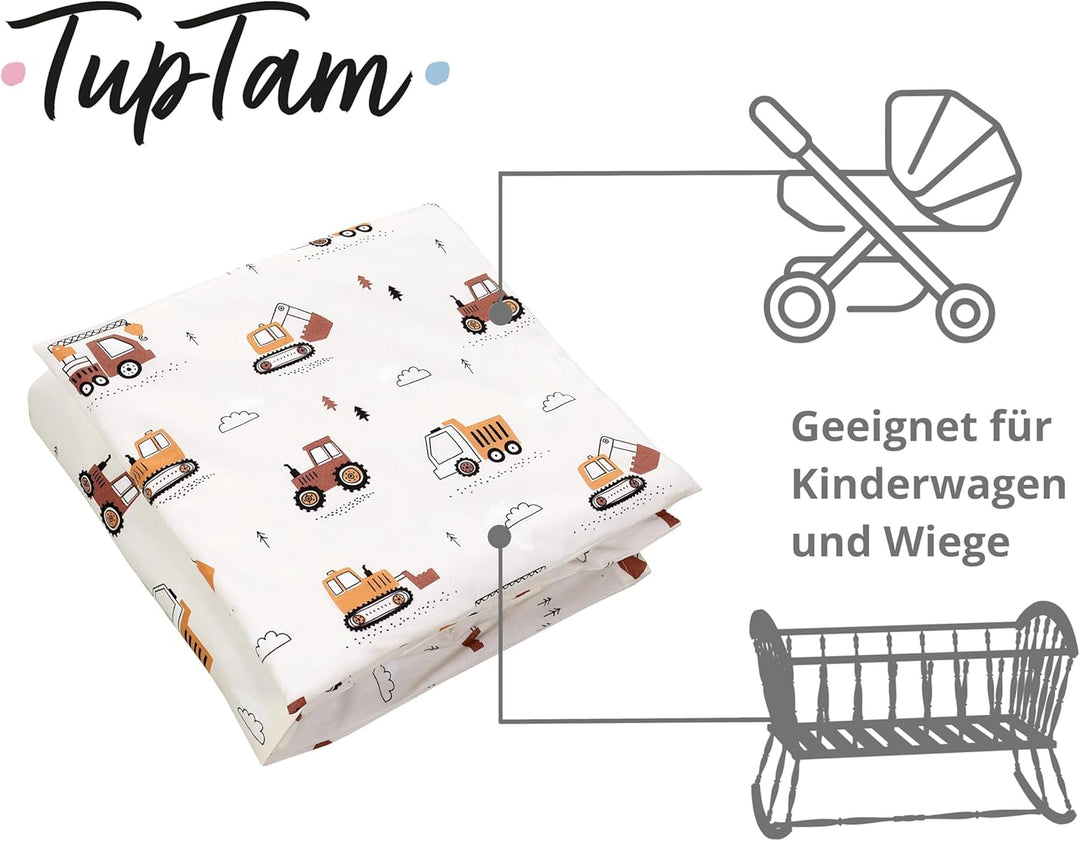 TupTam Unisex Baby Wiegenset 4-teilig Bettwäsche-Set: Bettdecke und Kopfkissen mit Bezug, Farbe: Bau