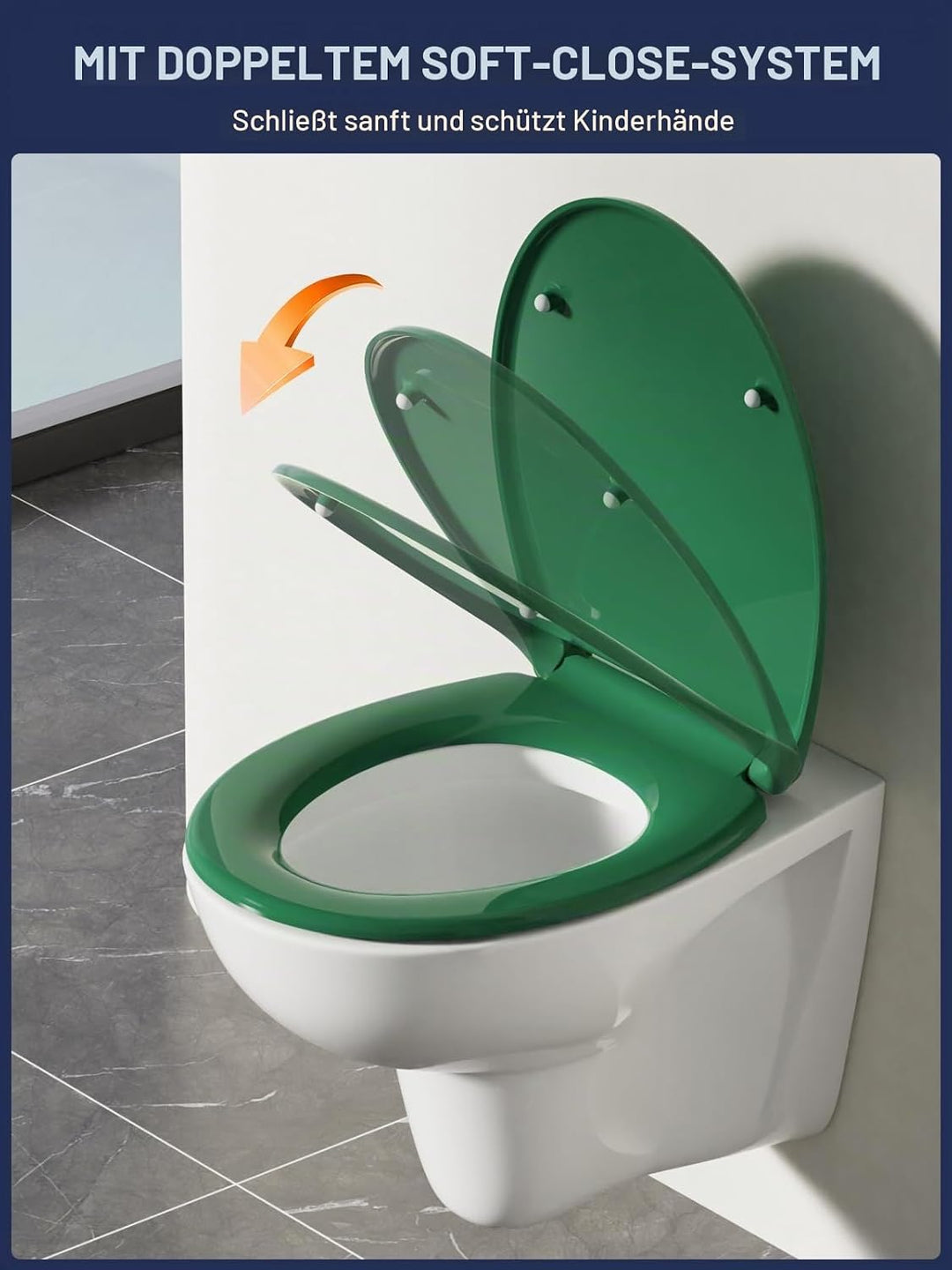 YEAUPE PRO Toilettendeckel mit Absenkautomatik, WC Sitz O Form mit Soft-Close, Grün Klodeckel mit Qu