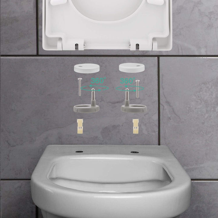 Himimi Toilettendeckel, WC Sitz mit Absenkautomatik, Toilettensitz D-Form mit Einstellbares Edelstah