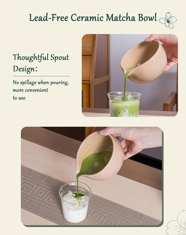 Matcha Set 6, Japanisches Matcha Schale &amp; Bambusbesen Set mit Edelstahl-Sieb, Besenhalter, Dosierlöf