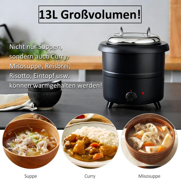 Kurflo Elektrischer Suppenwärmer 13L, Edelstahl, mit Temperaturregelung. Für Restaurant, Küche, Buff