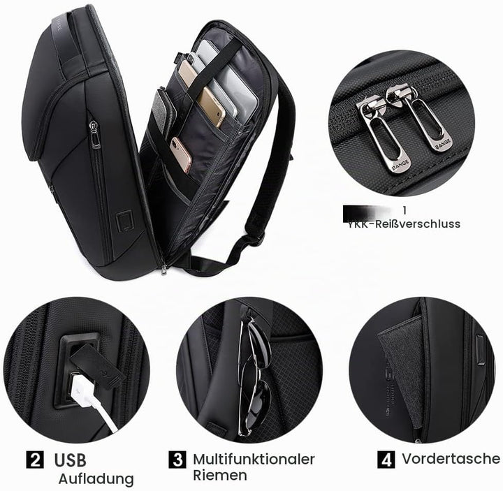 BANGE Business-Smart-Rucksack, wasserdicht, 39,6 cm (15,6 Zoll), Laptop-Rucksack mit USB-Ladeanschlu