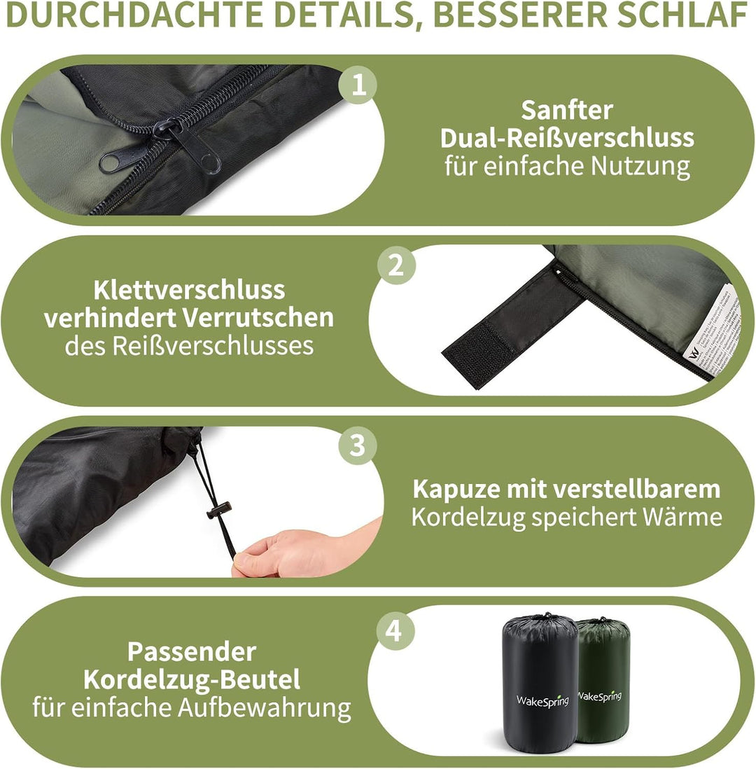 Schlafsack Sommer Erwachsene, 2-in-1 Leichter Deckenschlafsack Camping koppelbar, mit Fussreissversc