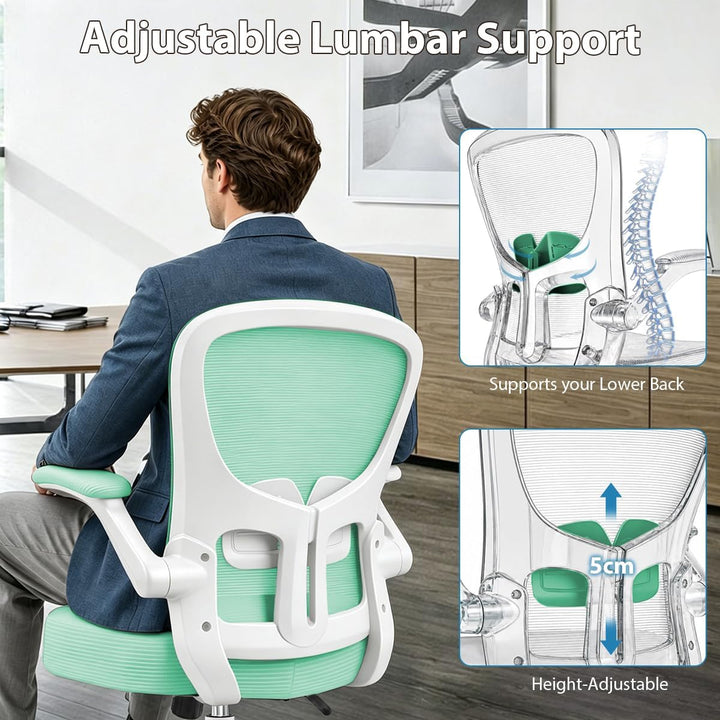 Durrafy Ergonomischer Bürostuhl Schreibtischstuhl mit Hochklappbaren Armlehnen,Verstellbarer Lendenw