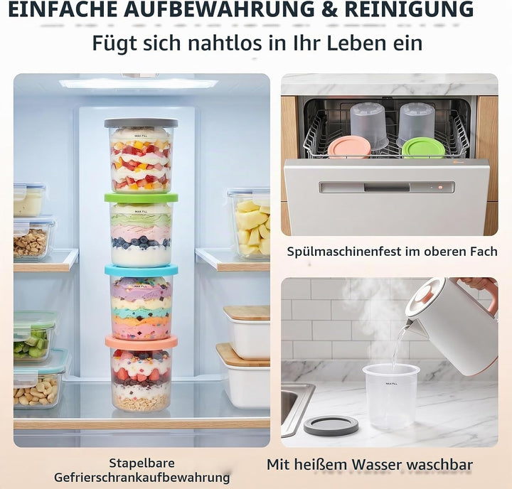 Behälter für Ninja Creami, 4 Stück Ersatzbecher &amp; Deluxe Behälter Set, 500ml Becher mit Farbkappen,