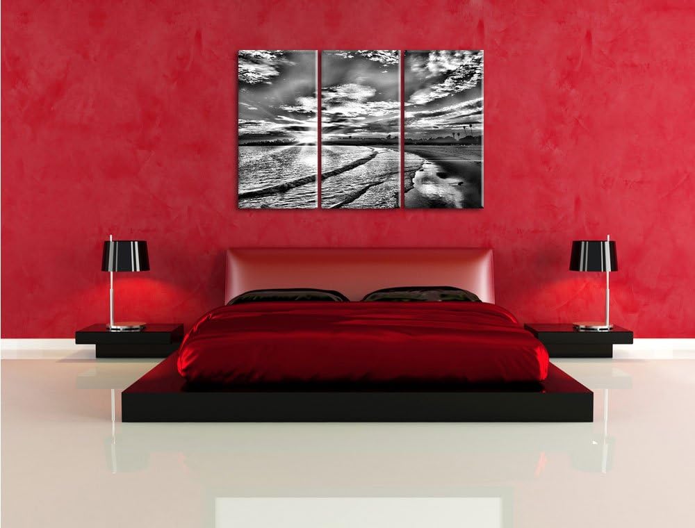 Pixxprint Monocrome, Los Angeles Beach 3-Teiler Leinwandbild 120x80 Bild auf Leinwand