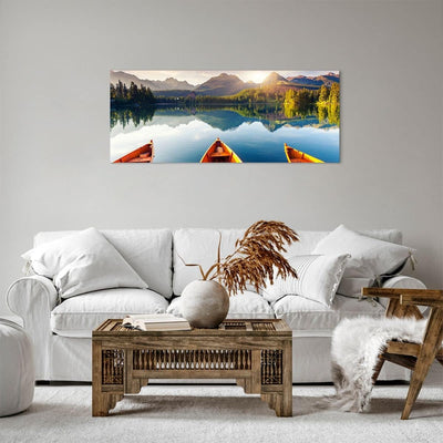 Panorama Bilder auf Leinwand 100x40cm Leinwandbild mit Rahmen See Natur Gross Wanddeko Bild Schlafzi