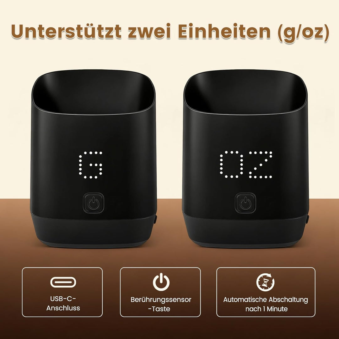 Kaffeewaage 500g/0,1g, Digitale Espresso Waage mit LED Display, Wiederaufladbare Feinwaage Kaffee mi