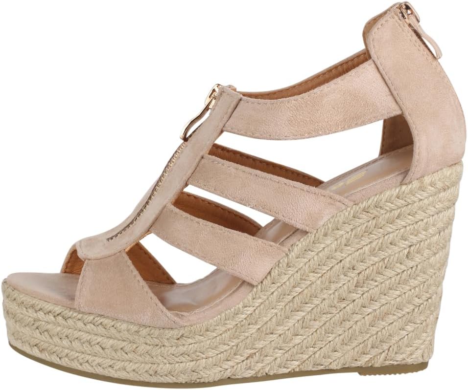 Elara Damen Sandalette Keilabsatz Plateau Chunkyrayan 36 EU Beige, 36 EU Beige