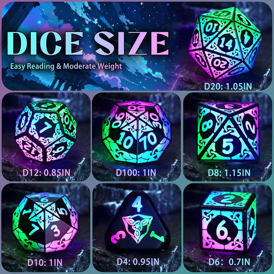 ZHOORQI DND Würfel Set, 7 Pcs LED Dice Wiederaufladbar mit Ladebox, Dungeons and Dragons Würfelset P