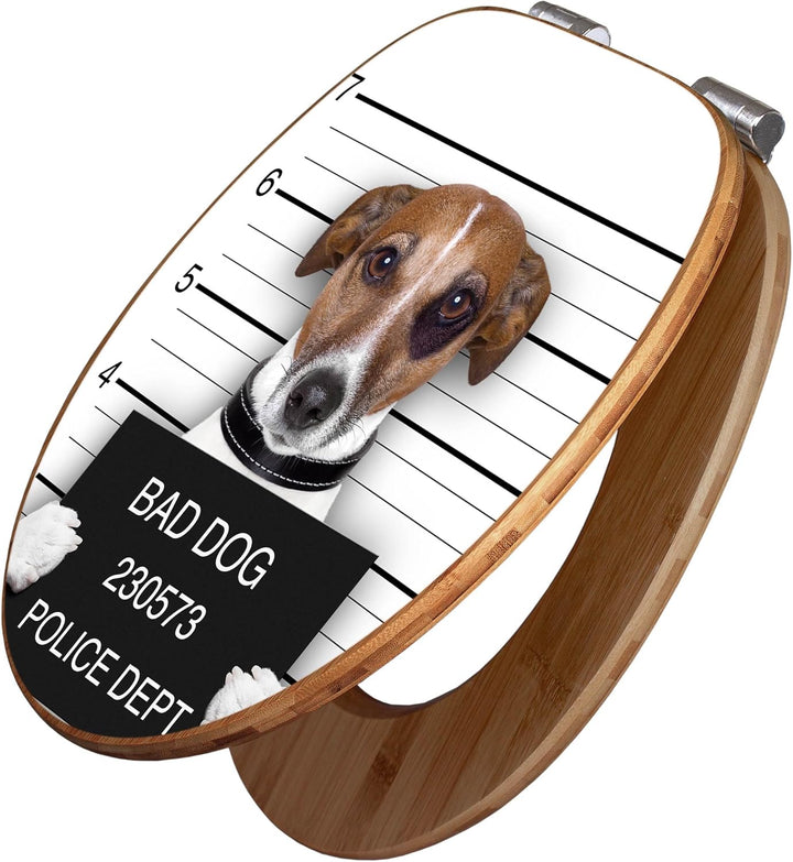 banjado® Design WC Sitz Bambus Absenkautomatik mit Motiv Bad Dog J. Russel/Toilettendeckel mit Absen