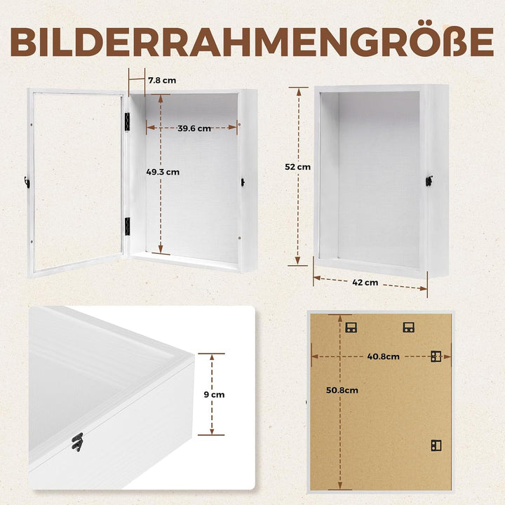 Muzilife 3D Holz Bilderrahmen mit Öffnung zum Befüllen 40x50cm Weiss 40x50cm, Weiss 40x50cm