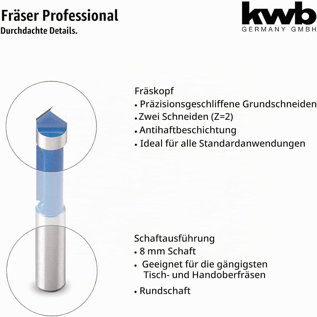 kwb Gravierfräser Ø 8 mm, hartmetallbestückt mit präzisem Spannschaft und optimierter Schneidengeome