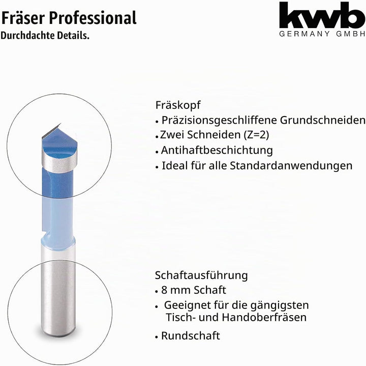 kwb Gravierfräser Ø 8 mm, hartmetallbestückt mit präzisem Spannschaft und optimierter Schneidengeome