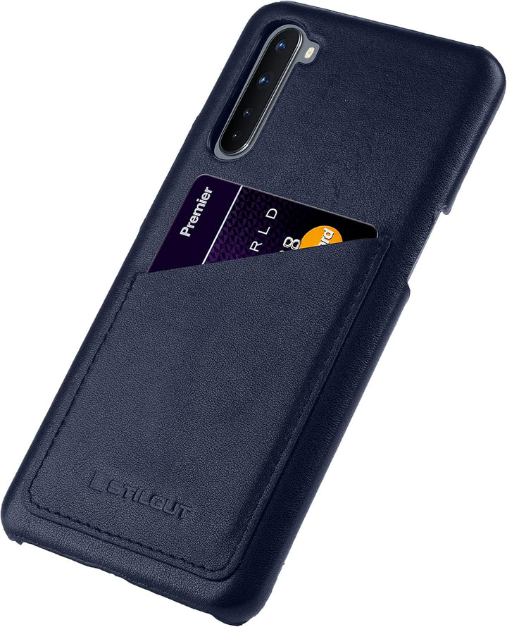 STILGUT Cover kompatibel mit OnePlus Nord Hülle mit Kartenfach, Case aus Leder, Kartenhülle - Dunkel