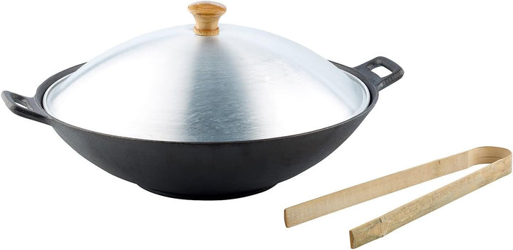 Tornwald-Schmiede Wokpfanne: Gusseisen Wok Set, 37cm (Wok Pfanne Gusseisen, Wok Kochtopf, Geschenkid