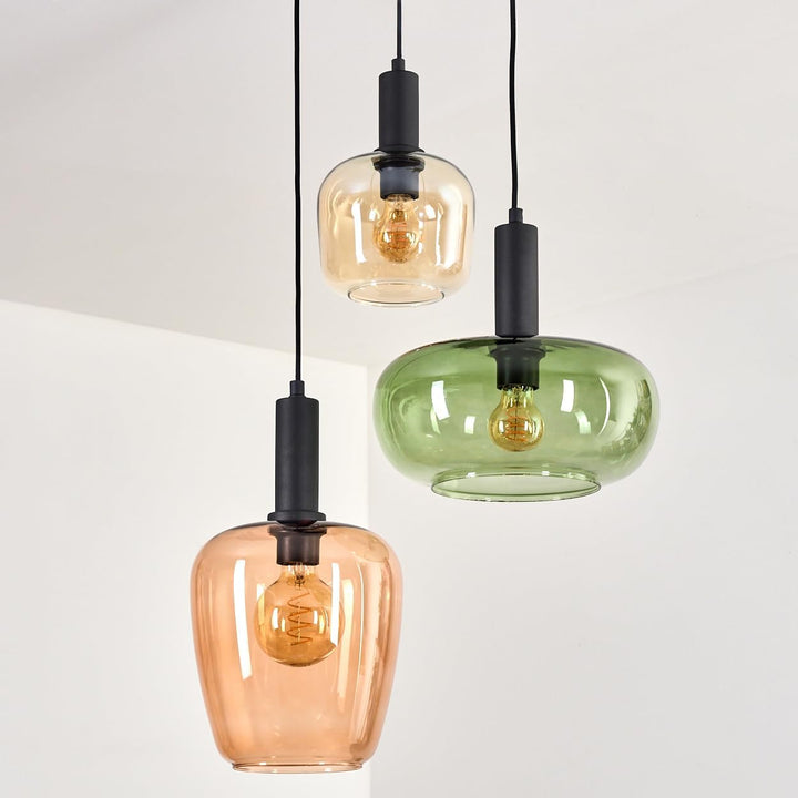 HOFSTEIN Hängeleuchte Imara, 3-flammige Hängelampe aus Metall/Glas in Schwarz/Bernstein/Rosé/Grün, P