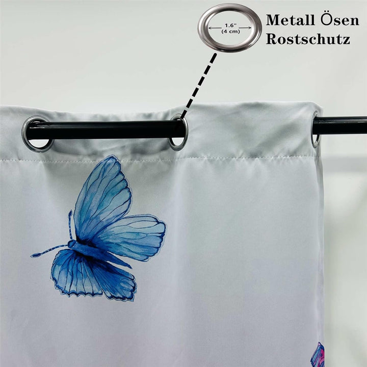YUANZU Blumen Schmetterling Vorhänge Sommer Aquarell Blume Bunt Ösen Gardinen mit Blickdichte Thermo