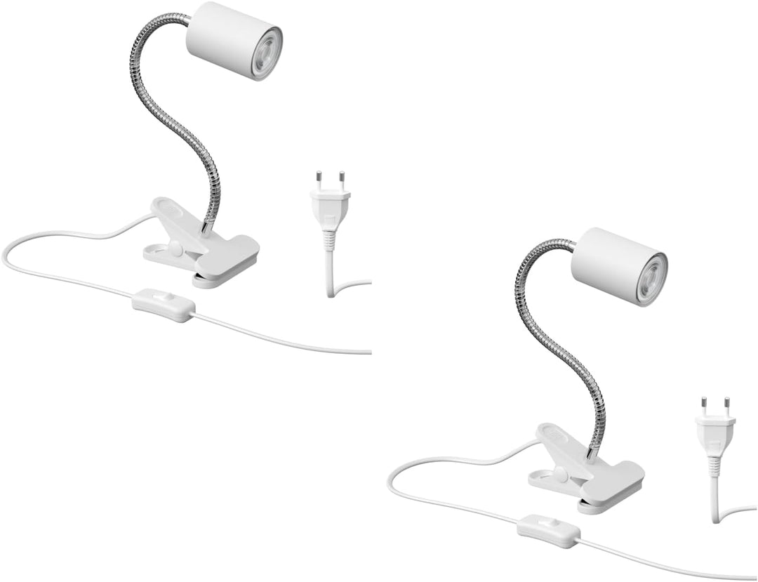 ledscom.de Klemmleuchte WAIKA mit Schwanenhals und Schalter weiss matt, inkl. GU10 LED Lampe (warmwe