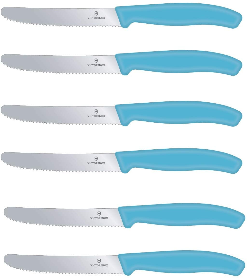 Victorinox 6 Stück Tafelmesser - Küchenmesser - Brötchenmesser Swiss Classic mit Wellenschliff - Swi
