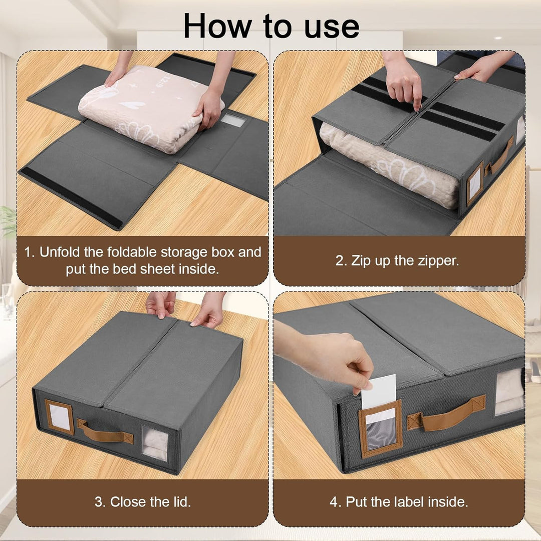 Zocipro 2 Stück Bettwäsche Aufbewahrung Organizer, 38x32x11,5 cm Faltbare Unterbettkommoden, Bettwäs