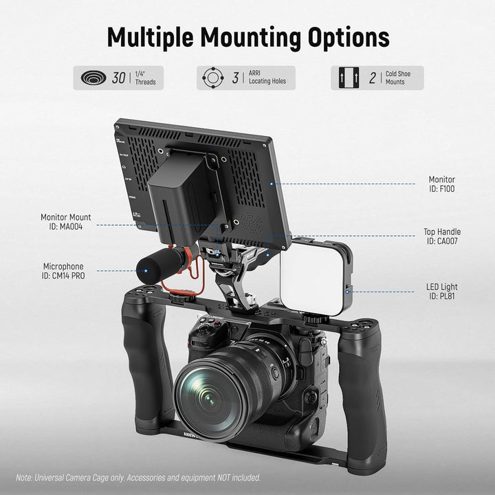 NEEWER Videokamera Käfig Rig mit Arca Basis, Doppelgriffen, 3/8" ARRI Aufnahme & 1/4" Gewinde, Cold