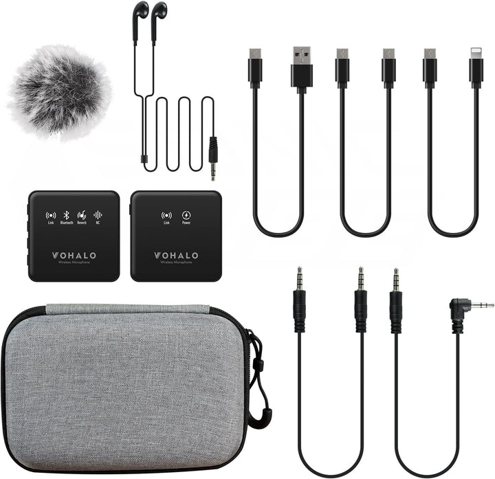 VOHALO Lavalier Mikrofon Wireless mit Echtzeitüberwachung Audio Ducking Begleitung Reverb Stummschal