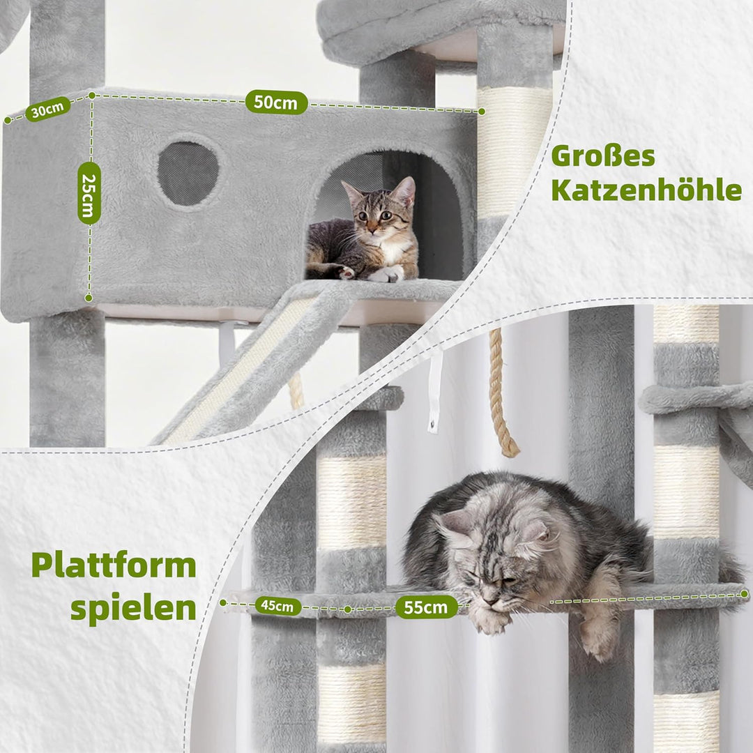 Kratzbaum gross, katzenbaum grosse Katzen stabil für Innenbereich, 200 cm katzenkratzbaum mit geräum