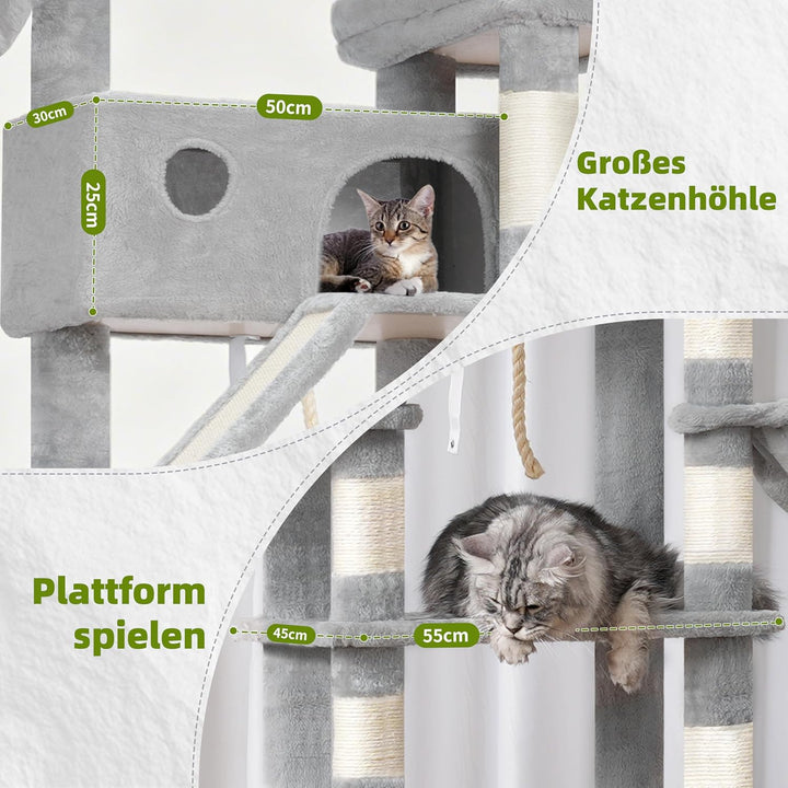 Kratzbaum gross, katzenbaum grosse Katzen stabil für Innenbereich, 200 cm katzenkratzbaum mit geräum