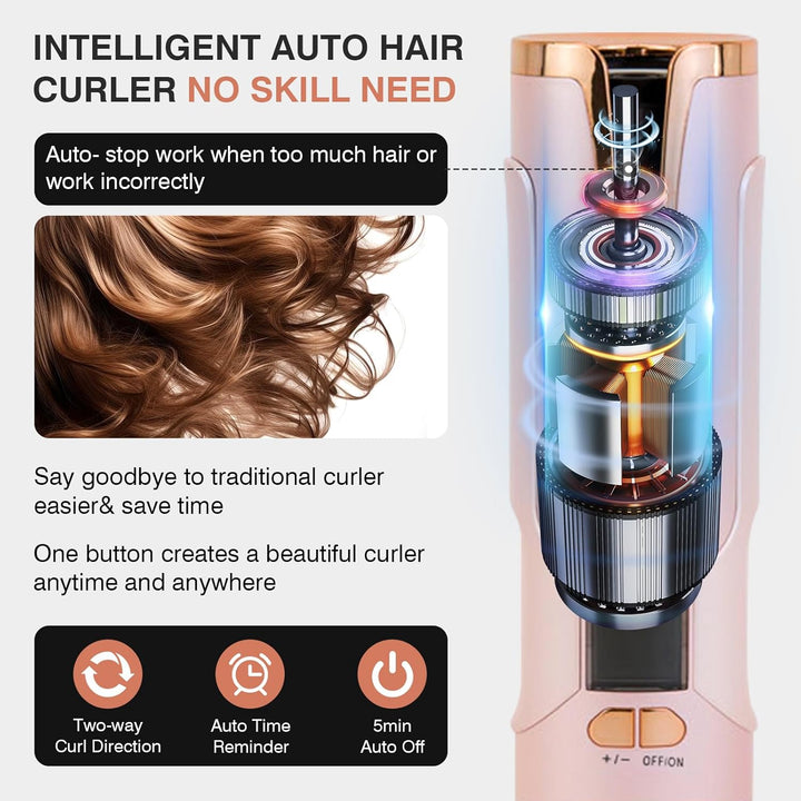 Automatischer Lockenstab, Tragbarer Kabelloser Automatischer Lockenstäbe Automatisch Rotierender Loc