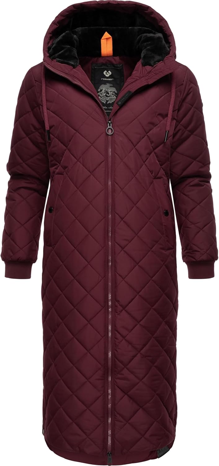 Ragwear Damen Wintermantel Warmer Steppmantel extralang mit Kapuze Niran XS-XXL XS Wine Red, XS Wine