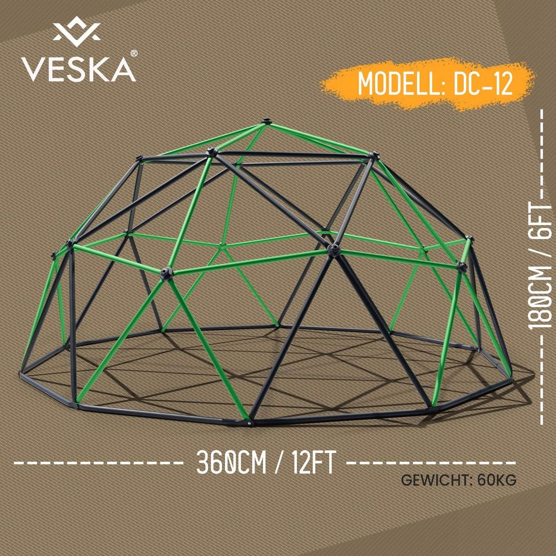 VESKA Klettergerüst DomeClimber Kinder Metall Kletterkuppel Geodome (12FT - 360cm, anthrazit/grün) 1