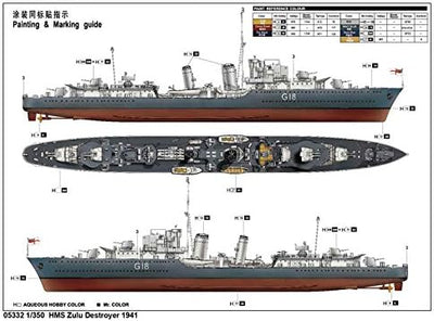 Trumpeter 05332 - Modellbausatz HMS Zulu Destroyer 1941, Mittel