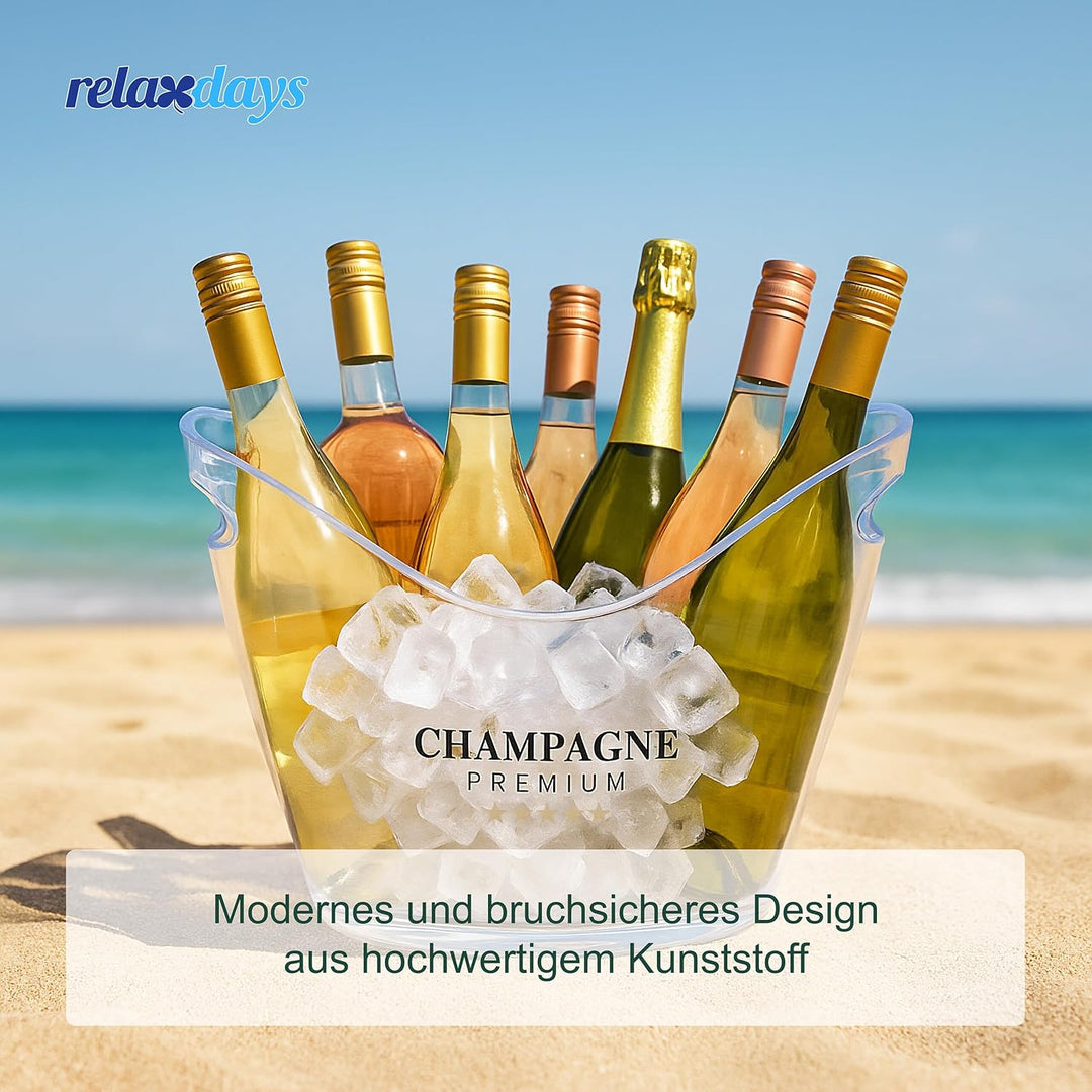 Relaxdays Eiseimer, Getränkeschale mit Griffen, 8 l, Flaschenkühler für Sekt, Champagner & Wein, Kun