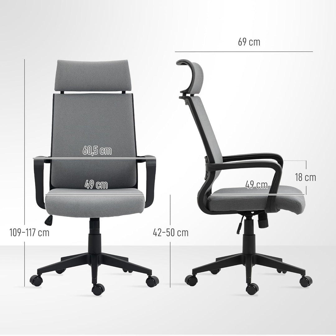 HOMCOM Bürostuhl, Ergonomischer Schreibtischstuhl mit Armlehne, Kopfstütze, Höhenverstellbarer Drehs