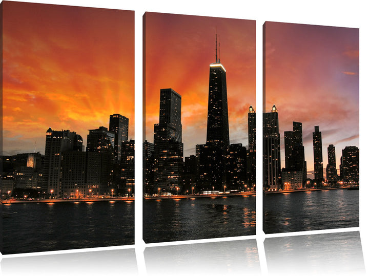 Pixxprint Chicago-Wolkenkratzer-Silhouette als Leinwandbild/Grösse: 3 Teilig (120x80) / Wandbild/Kun
