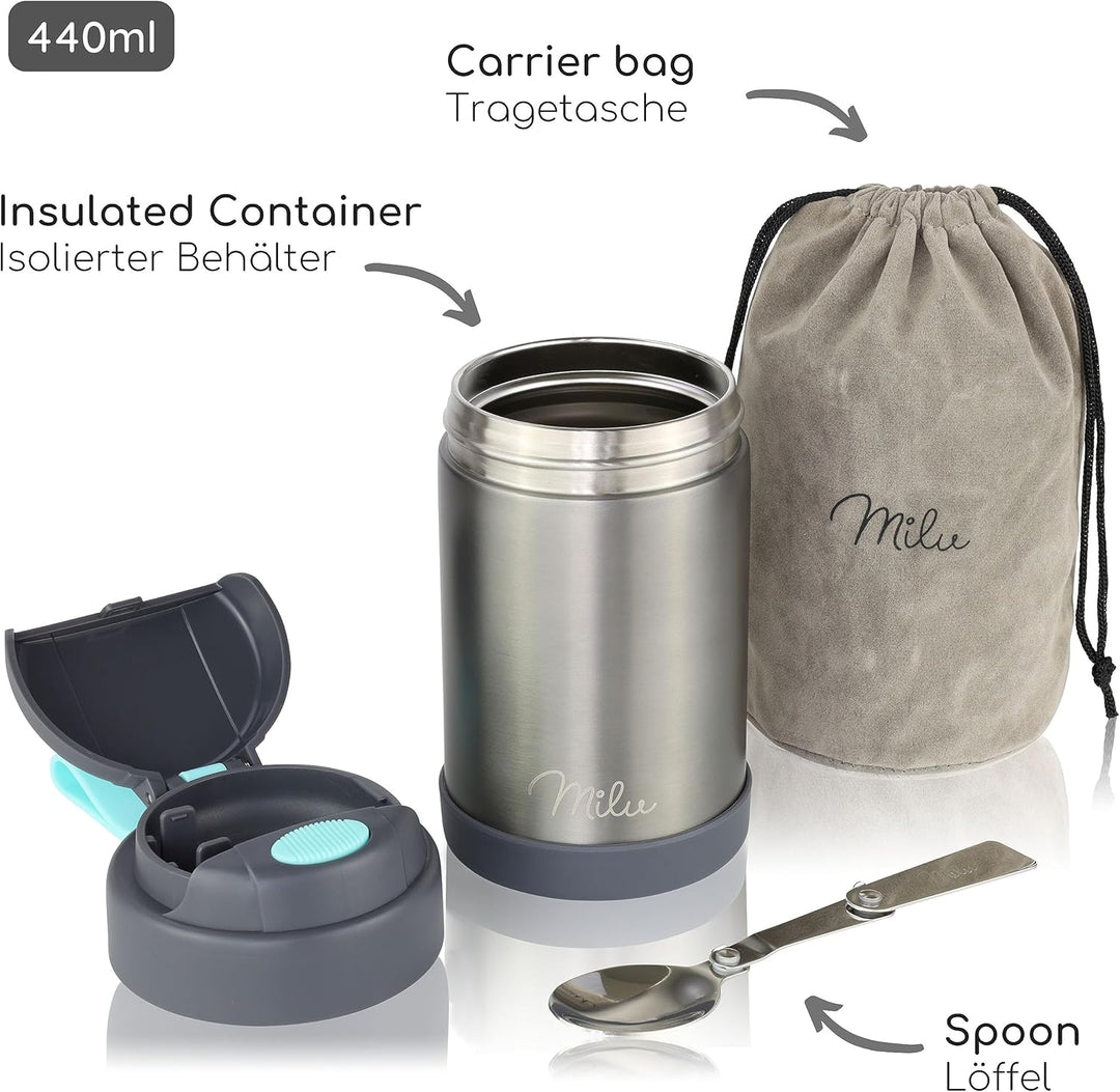 Milu Thermobehälter 300, 440, 450, 650ml, 800ml | Edelstahl Warmhaltebehälter | Essensbehälter | Spe