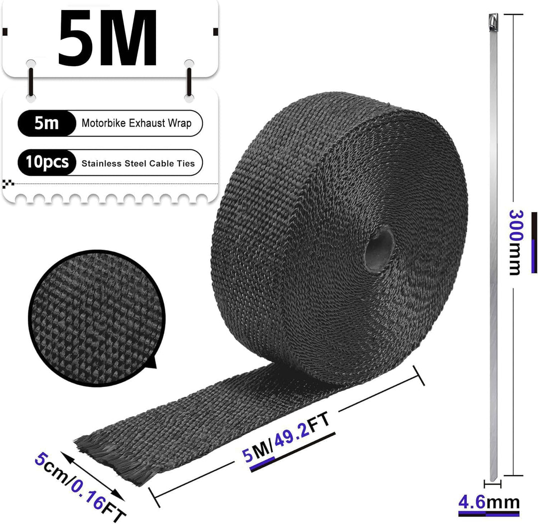 5M Hitzeschutzband Auspuff,Foneso auspuffband,Hitzeschutz Auspuff Bandage,Schwarz Hitzeschutzband mi